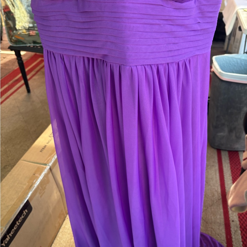 Adam Purple Ruched Sweetheart Prom Dress - Picture 11 of 14